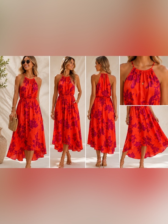 Banana Republic Dresses & Skirts - NWT Banana Republic Coral Orange Floral Halter Hi-Low Midi Dress $178 Retail!